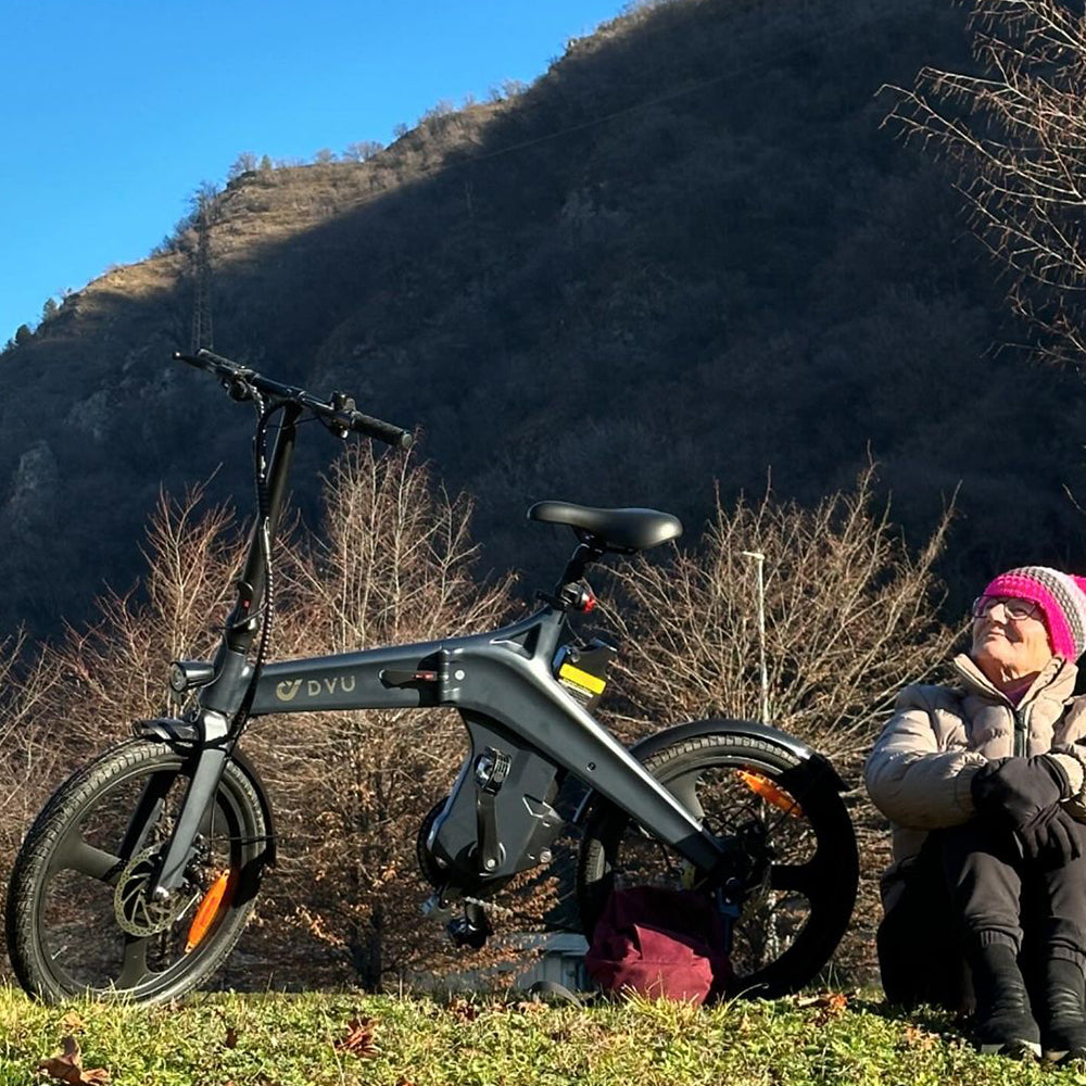 a man rides a DYU eBike to go hiking