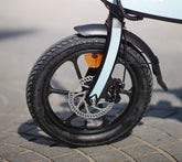 Close-up of the Wheels of the DYU C2 16 Inch Full Folding Electric Bike.