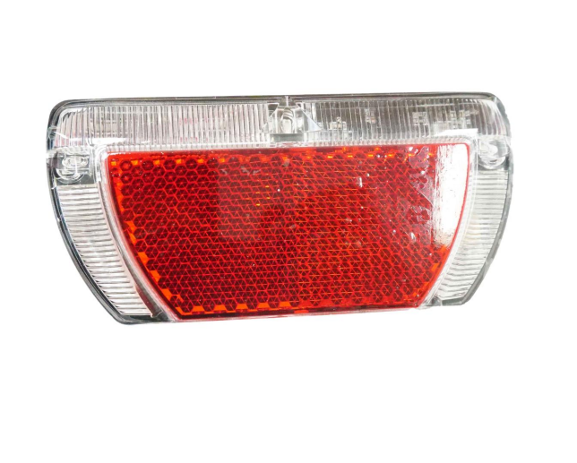 Red rear light for electric bikes with reflective design for enhanced safety. Red rear light for electric bikes with reflective design for enhanced safety.