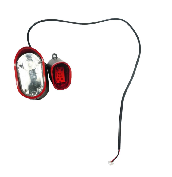 Electric bike headlight with red tail light and connectors for easy installation. Electric bike headlight with red tail light and connectors for easy installation.