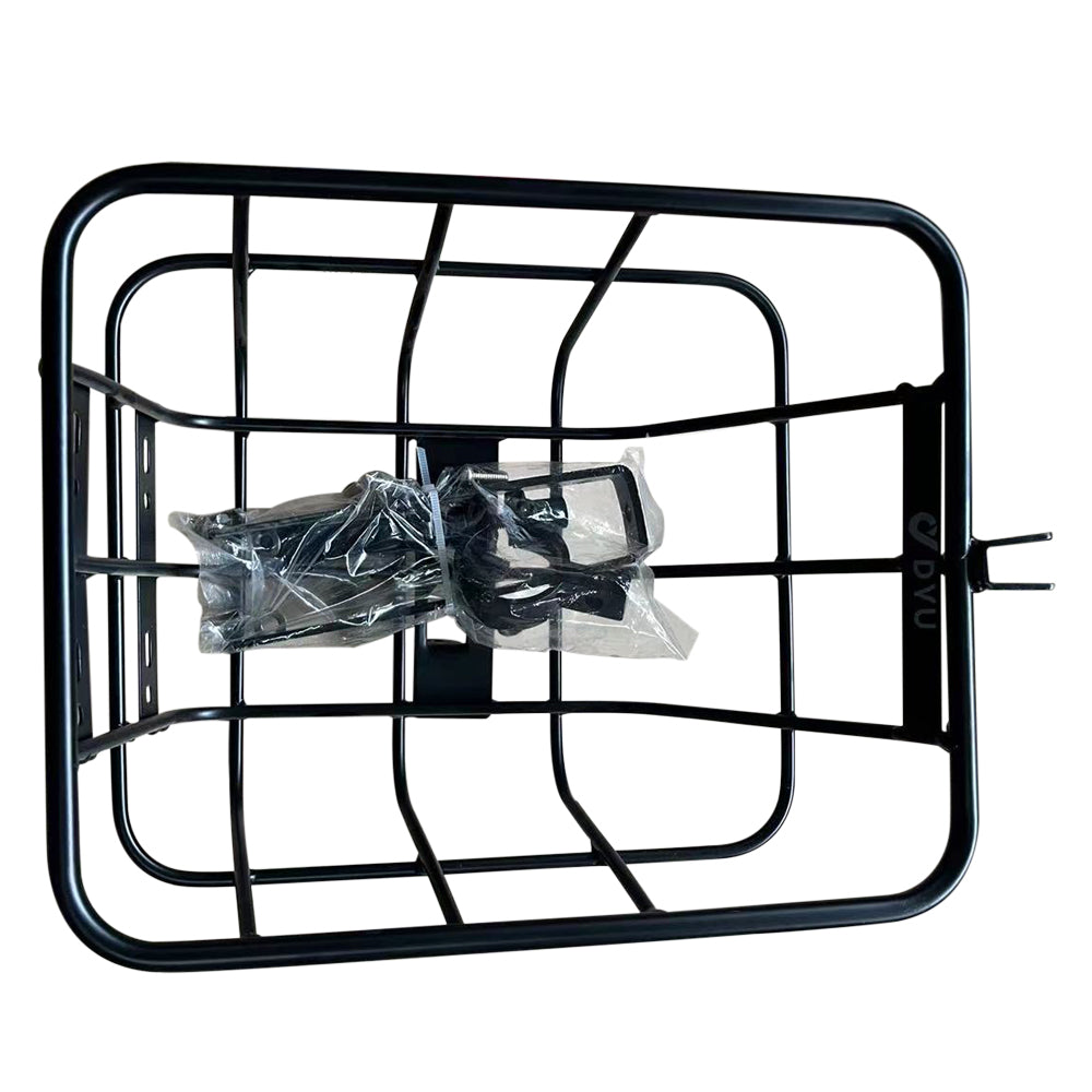 Top view of DYU bike rear basket with installation tools for secure attachment. Top view of DYU bike rear basket with installation tools for secure attachment.
