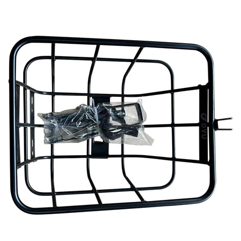 Top view of DYU bike rear basket with installation tools for secure attachment. Top view of DYU bike rear basket with installation tools for secure attachment.
