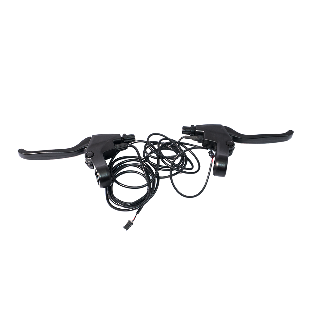 Electric bike brake lever set for DYU D3+/D3F/D2F with connecting wires. Electric bike brake lever set for DYU D3+/D3F/D2F with connecting wires.