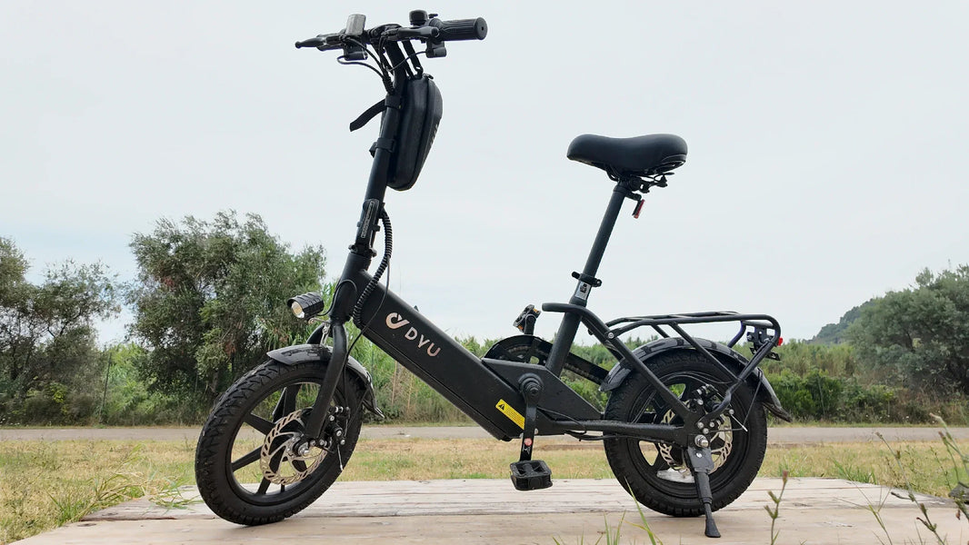 E-bike theft prevention UK guide with DYU C3 folding e-bike parked securely