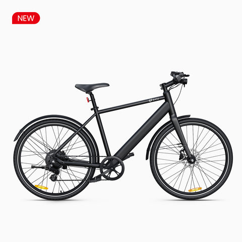 Stylish black DYU Stroll 1 electric bike with minimalist design and rear luggage rack.