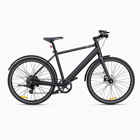 Sleek black DYU Stroll 1 electric bike with minimalist frame and straight handlebars.