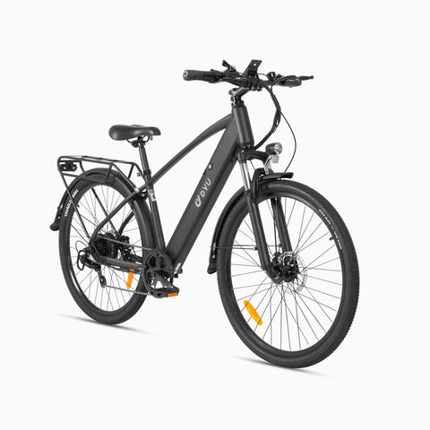 DYU C5 electric bike in matte black with 27.5-inch wheels and integrated rear rack