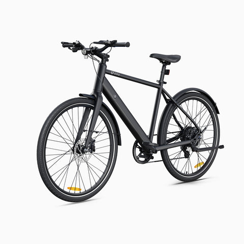 Sleek black DYU Stroll 1 electric bike with minimalist design and straight handlebars.