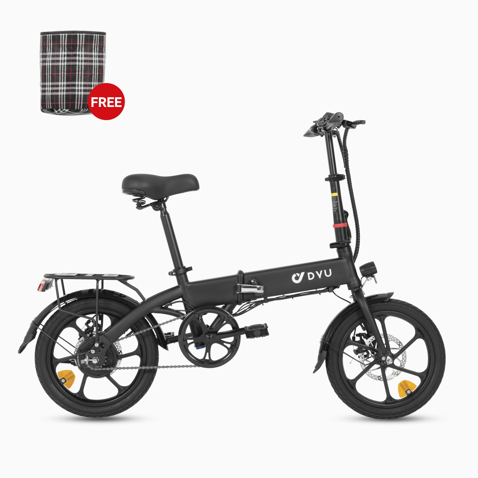 DYU A1F compact black folding electric bike with a minimalist design.