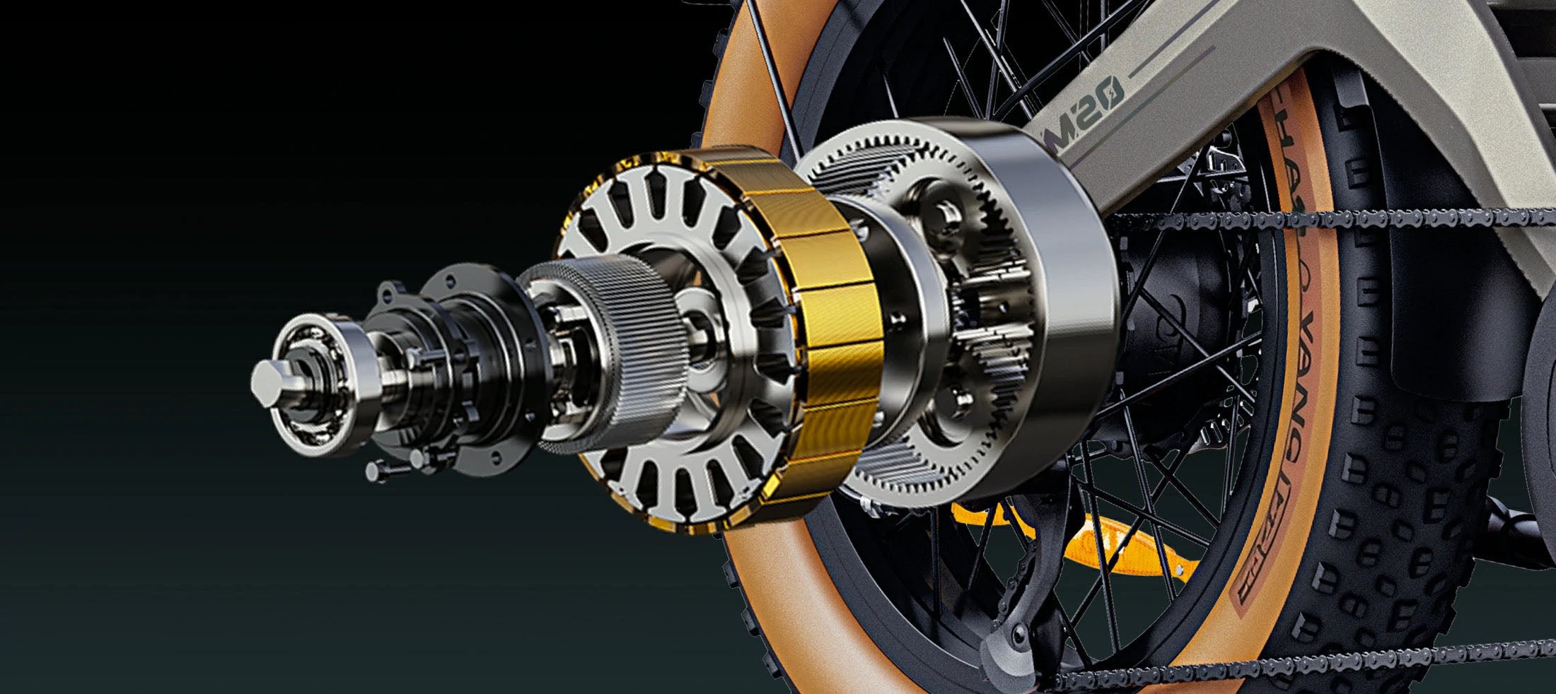 DYU M20 rear-hub motor cutaway illustration