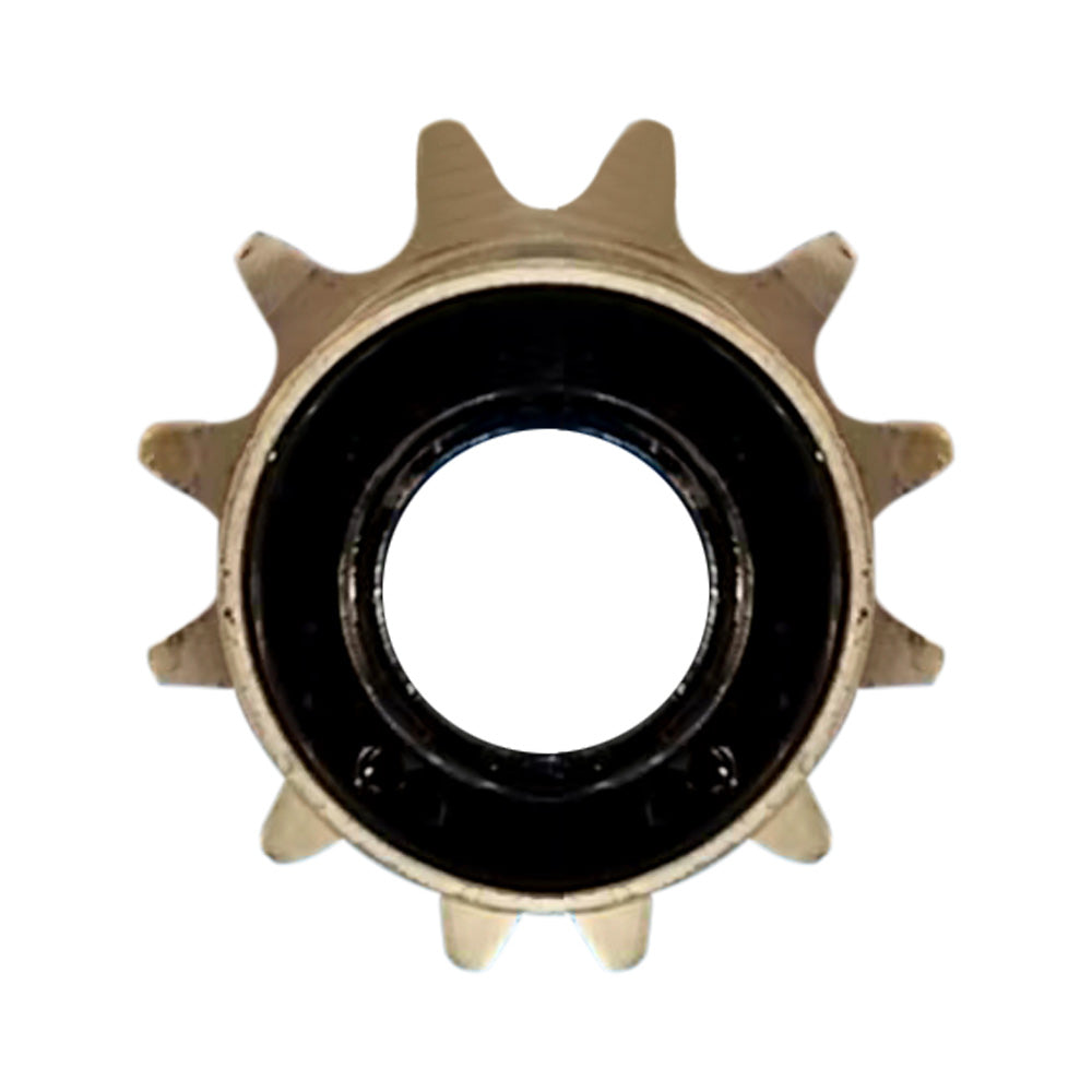 Close-up of a bicycle flywheel with teeth and a mounting hole