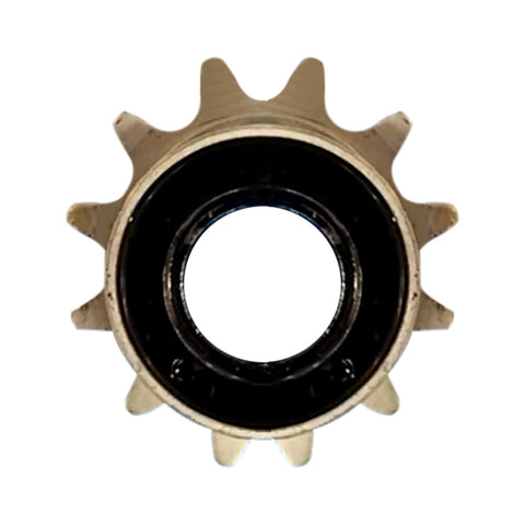 Close-up of a bicycle flywheel with teeth and a mounting hole